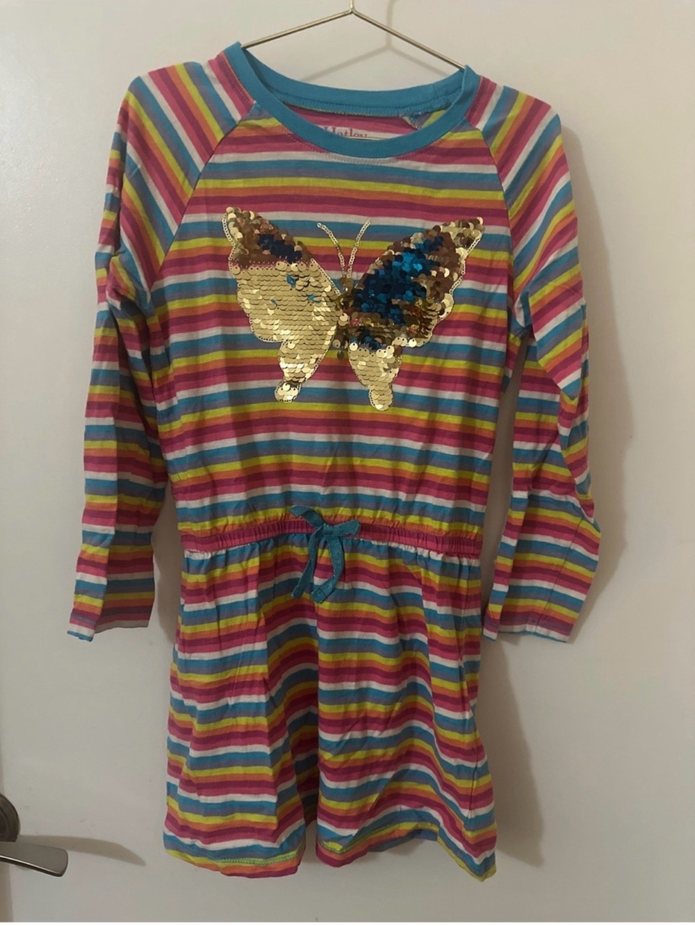 Hatley Girls Rainbow Stripe Sequin Butterfly Dress Size 7